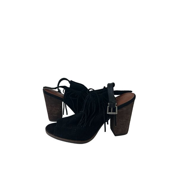 LUCKY BRAND Womens Liennah Black Fringe Heels Size 8 - Picture 3 of 8